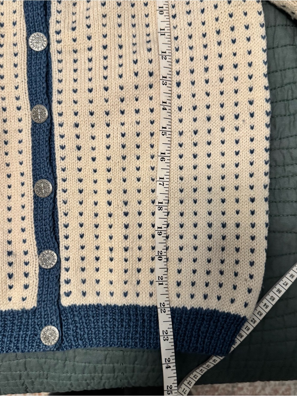 VTG Norwegian Norsk Husflid Fair Isle Wool Cardigan - Cream, Navy, Blue & Red - Picture 12 of 12
